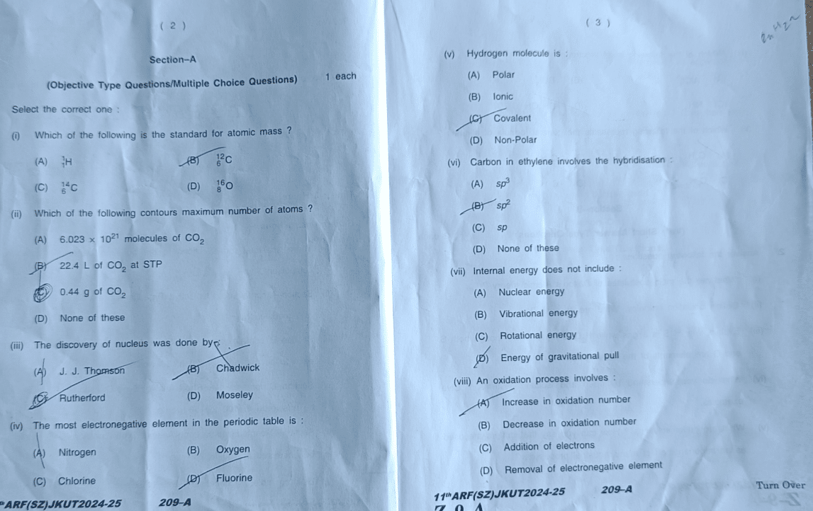 Jkbose class 11th chemistry 2025 set a paper solutions