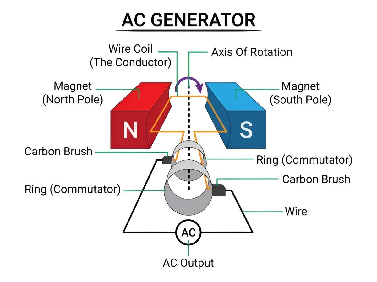 Magnetic effect of electric current class 10 notes 12 Ac generator diagram with slip rings and output waveform