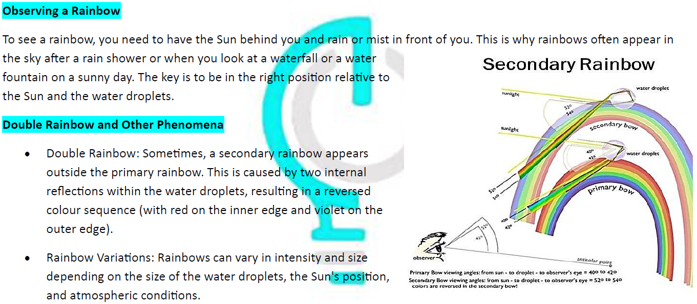 Human eye and colourful world class 10 notes 8 42° angle explanation for rainbow