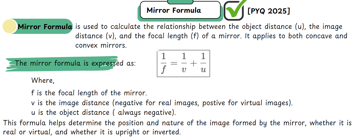 Class 10 light reflection and refraction notes download pdf 9 Geometric derivation of mirror formula using similar triangles